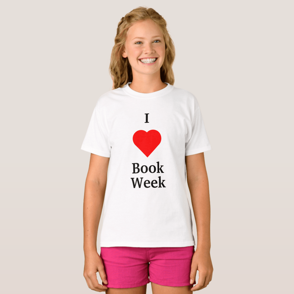 I love (heart) book week shirt for children.